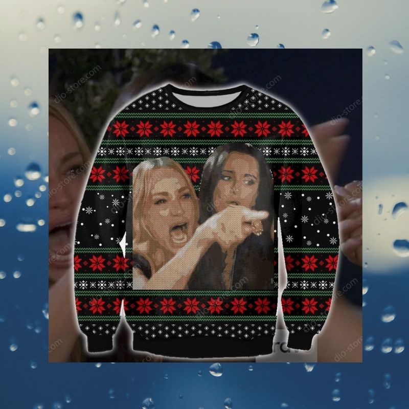 Woman yelling at a cat christmas knitted wool sweater 2 Woman yelling at a cat christmas sweater 3