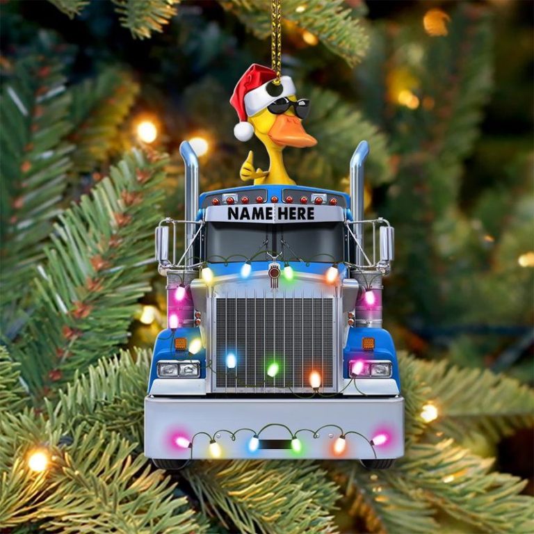 Personalized Trucker Yellow Duck Christmas hanging ornament word1