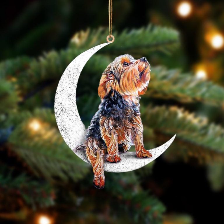 Yorkshire Terrier sit on the moon hanging ornament