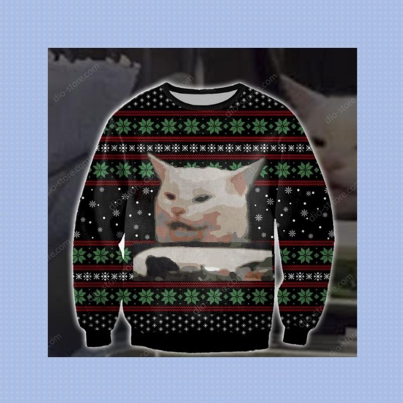 cat getting yelling christmas sweater 1