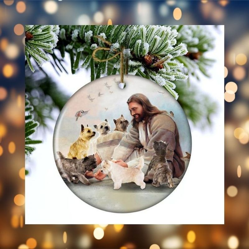 Jesus Surrounded By Cairn Terriers Christmas hanging ornament 3 regular 14