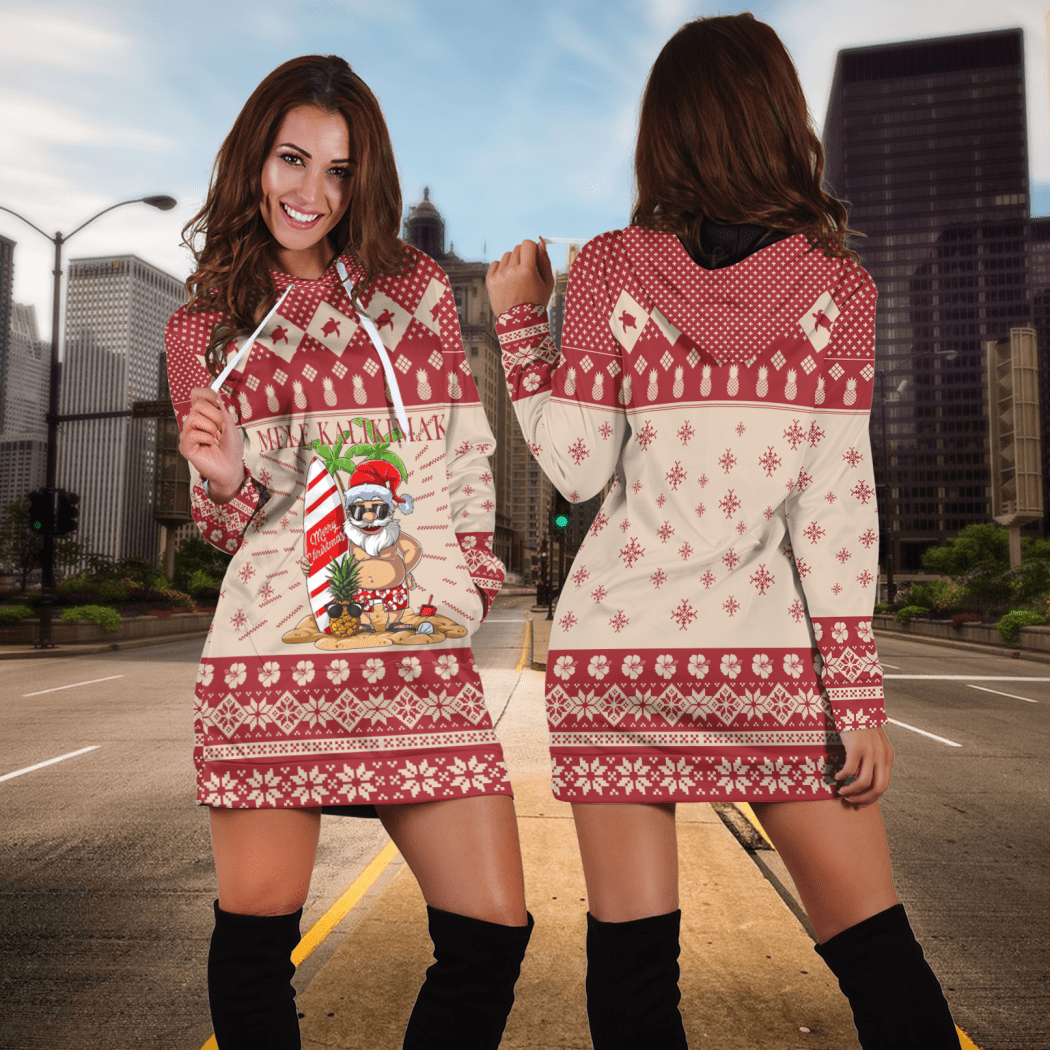 Christmas Aloha Hawaii Mele Kalikimaka Santa Hoodie word2