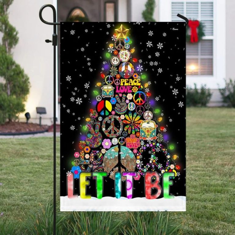 Hippie Christmas Tree Let It Be Peace Love Cure flag word1
