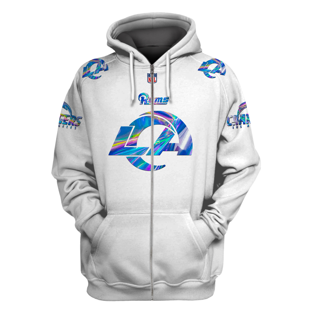 BEST NFL Personalized Los Angeles Rams Football Team White, Hologram Color Custom 3D Hoodie, Shirt 2 1 LE954 ZIP front 9