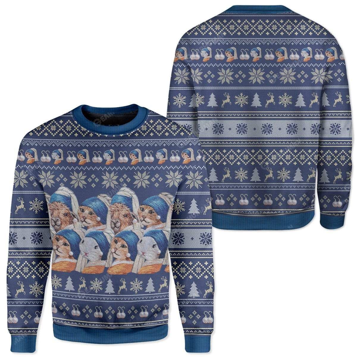 Pets Girl with a Pearl Earring Christmas Sweater 3 16329150970cae78e634
