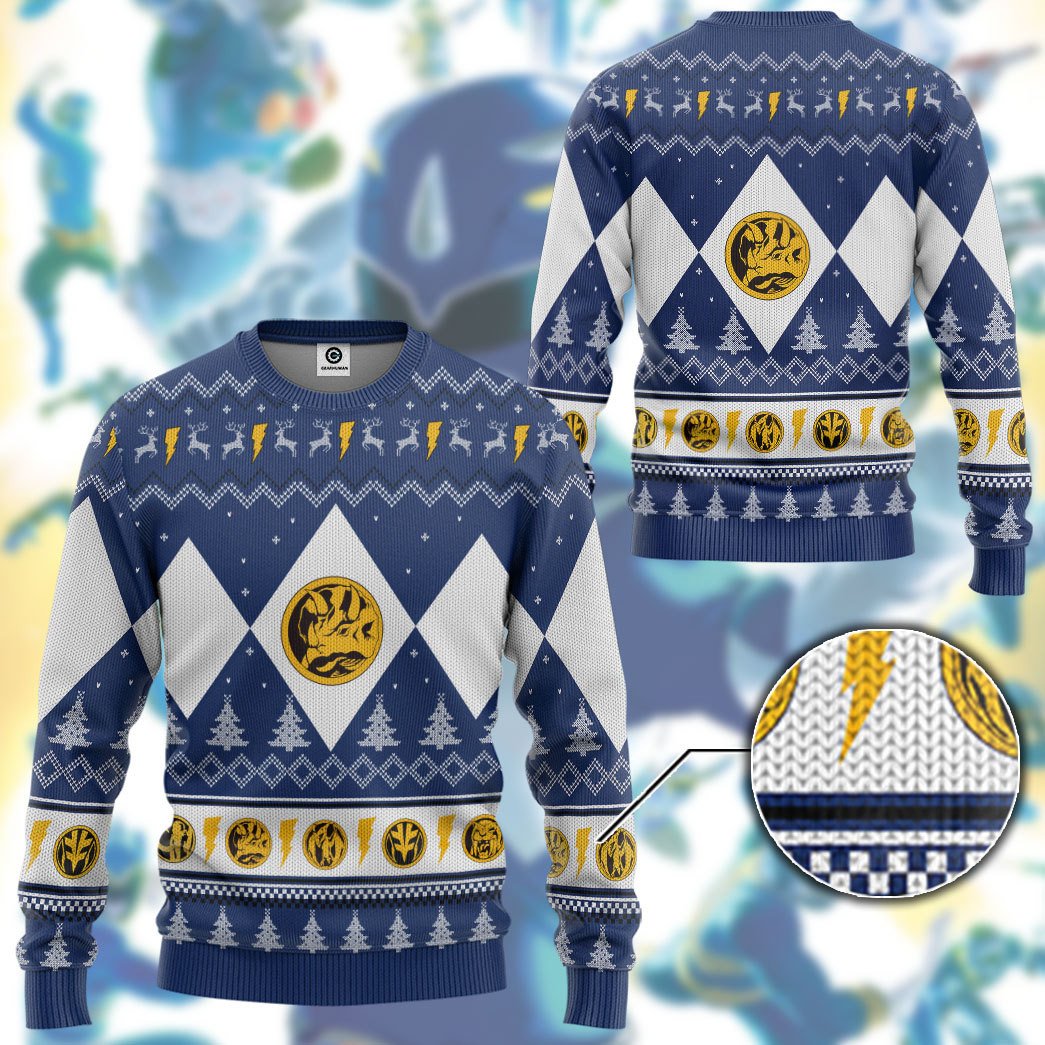 Mighty Morphin Blue Ranger Christmas Sweater 3 16385217258e85a33c81