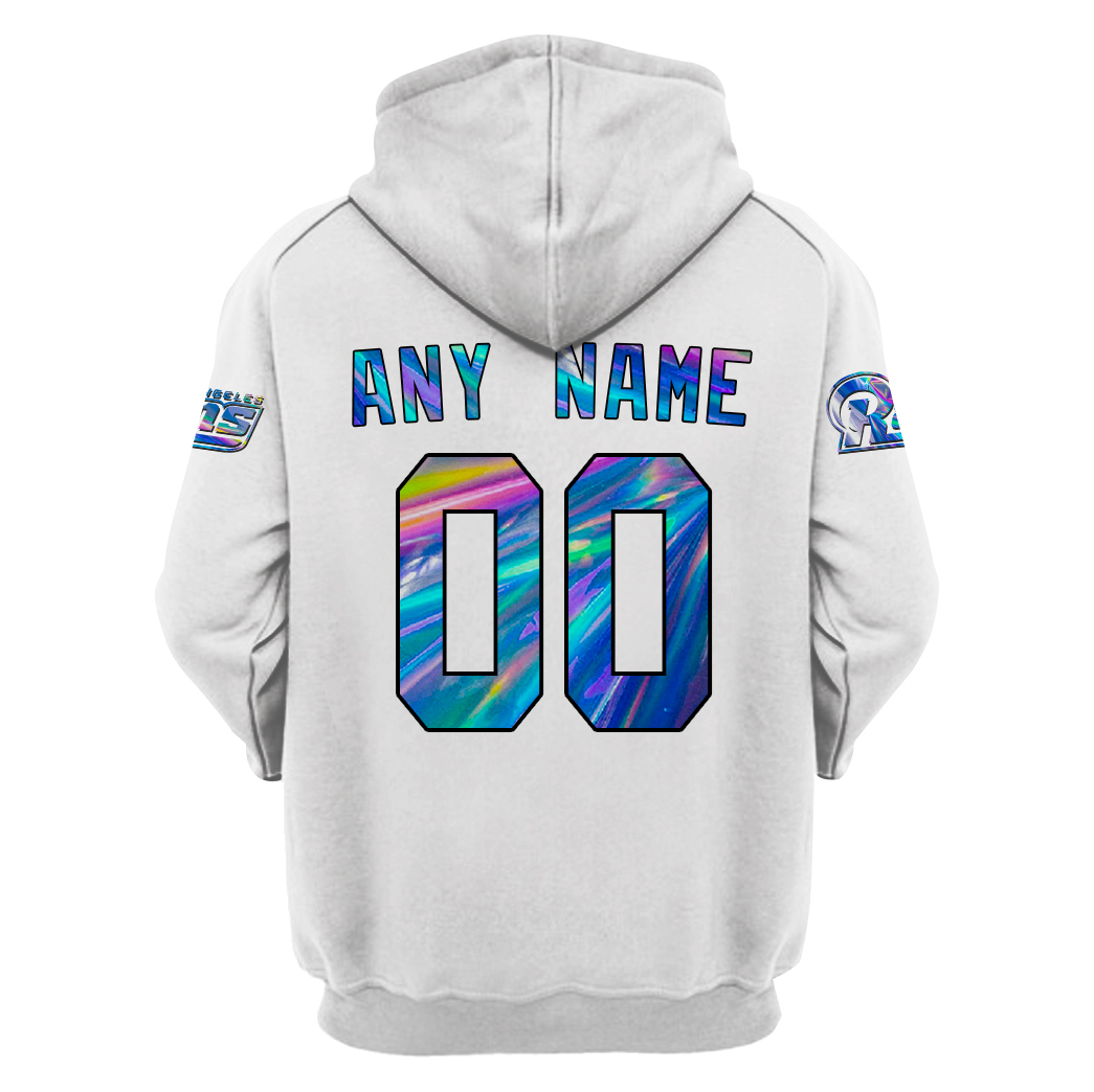 BEST NFL Personalized Los Angeles Rams Football Team White, Hologram Color Custom 3D Hoodie, Shirt 4 3 LE954 LMS back 1