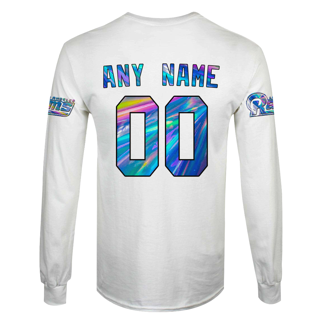 BEST NFL Personalized Los Angeles Rams Football Team White, Hologram Color Custom 3D Hoodie, Shirt 6 6 LE954 WY back 1