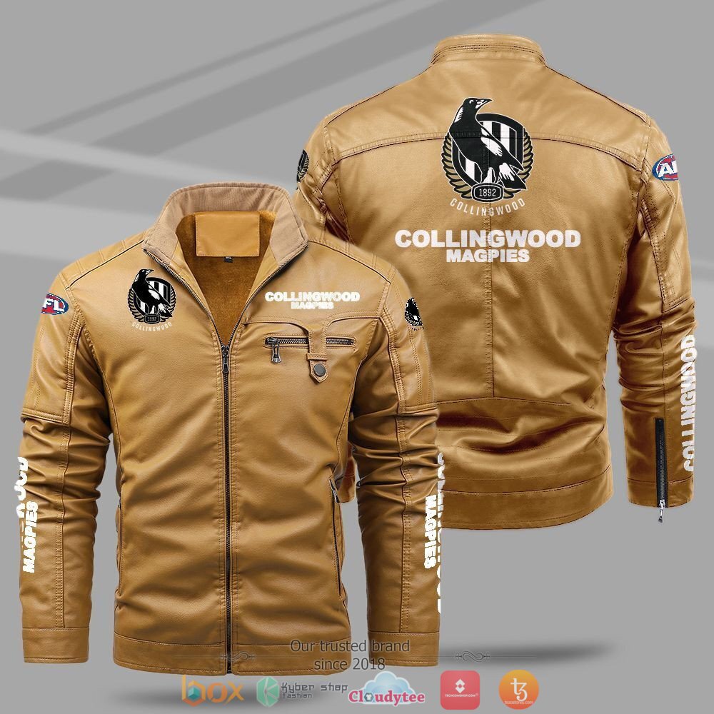 AFL Collingwood Magpies Fleece leather jacket 1