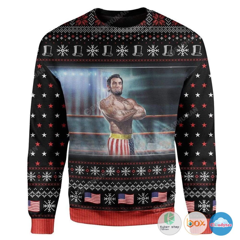 Abraham Lincoln American Flag Christmas Sweater 1 Abraham Lincoln American Flag Christmas Sweater