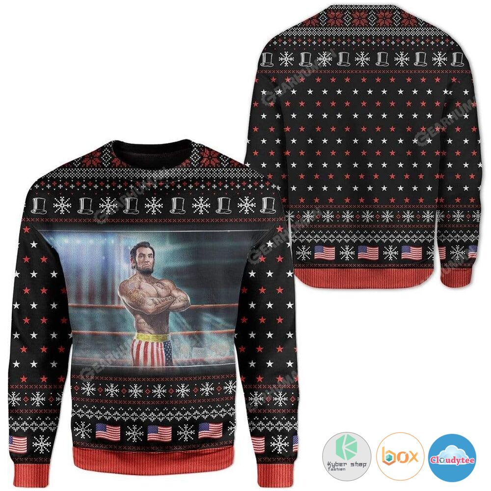 Abraham Lincoln American Flag Christmas Sweater 4 Abraham Lincoln American Flag Christmas Sweater 1 2 3