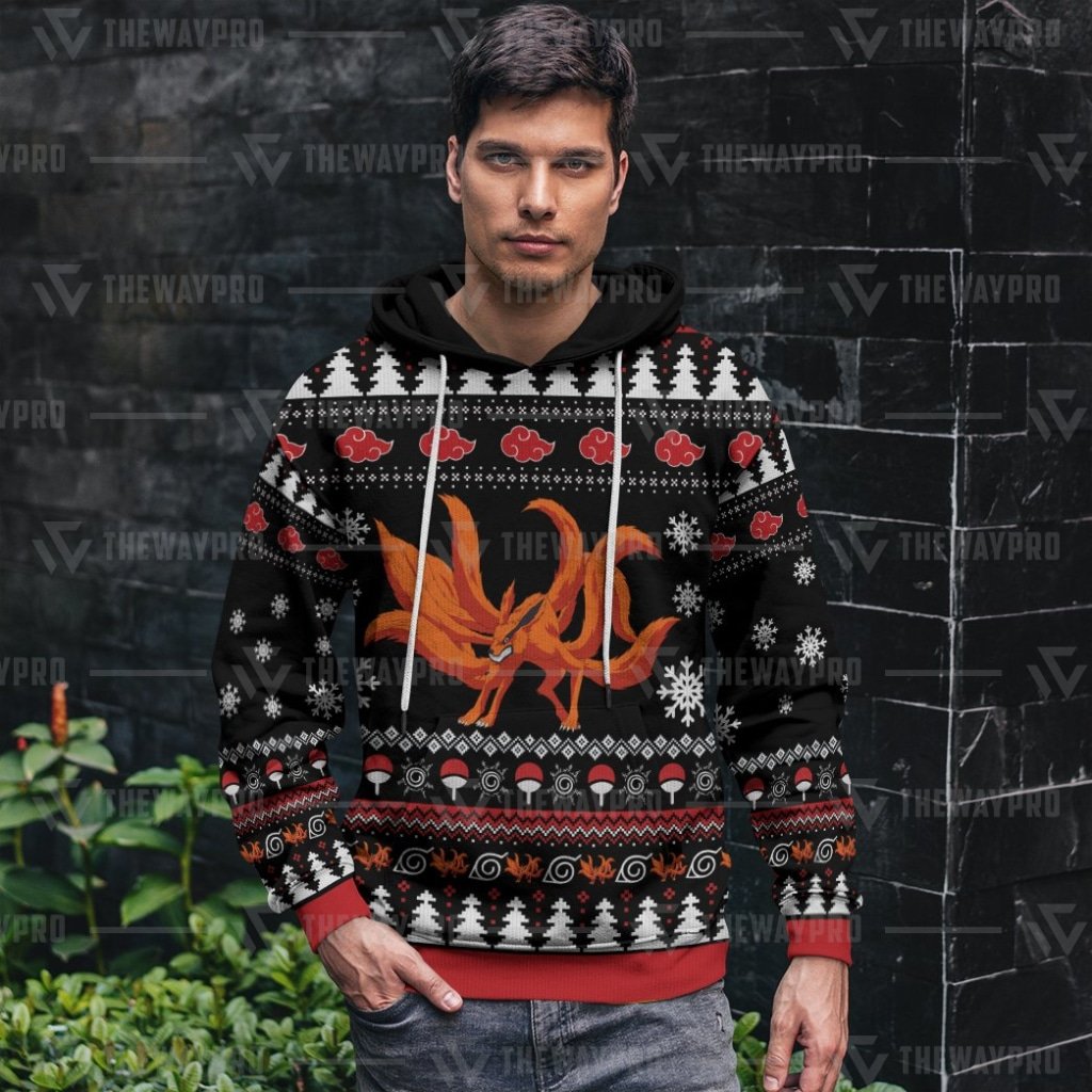 BEST Anime Naruto Nine-Tailed Christmas 3D Printed Hoodie 1 Anime Naruto Nine Tailed Christmas 3D All Over Printed Hoodie