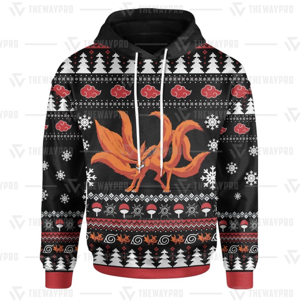BEST Anime Naruto Nine-Tailed Christmas 3D Printed Hoodie 2 Anime Naruto Nine Tailed Christmas 3D All Over Printed Hoodie 1