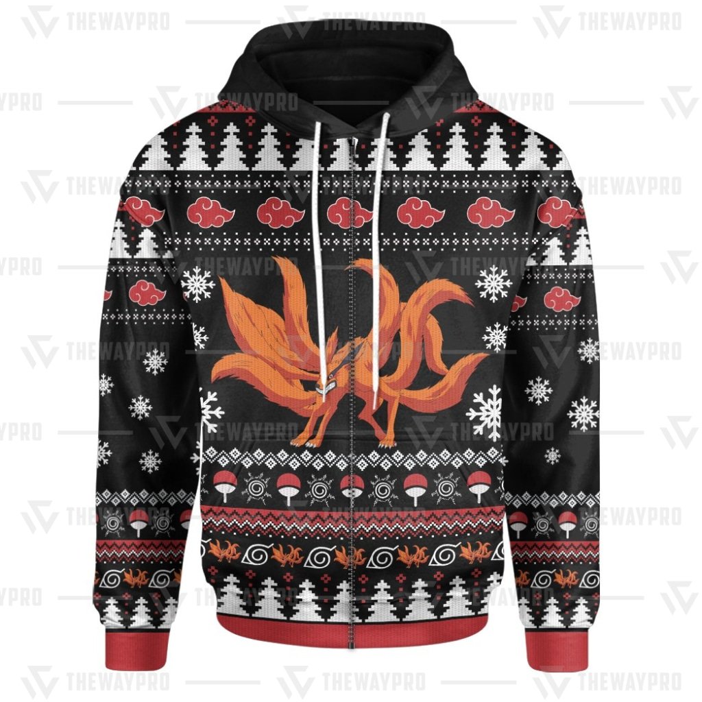 BEST Anime Naruto Nine-Tailed Christmas 3D Printed Hoodie 3 Anime Naruto Nine Tailed Christmas 3D All Over Printed Hoodie 1 2