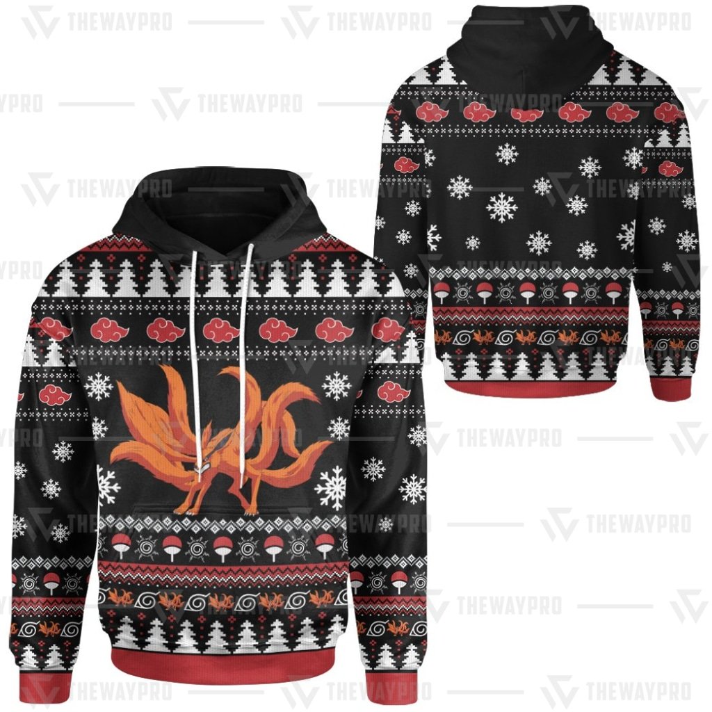 BEST Anime Naruto Nine-Tailed Christmas 3D Printed Hoodie 4 Anime Naruto Nine Tailed Christmas 3D All Over Printed Hoodie 1 2 3
