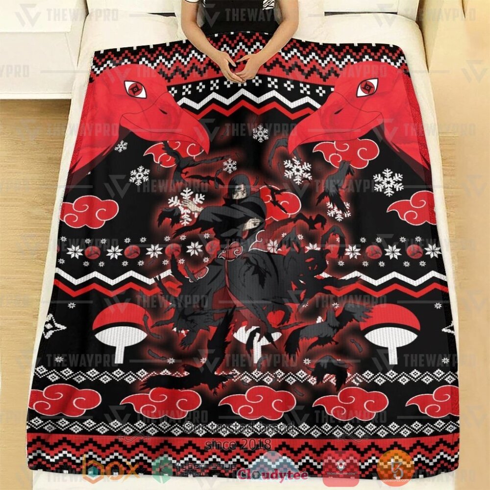 NEW Anime Naruto Shippuden Itachi Summoning Crow Christmas Ugly Soft Blanket 2 Anime Naruto Shippuden Itachi Summoning Crow Christmas Ugly Custom Soft Blanket 1