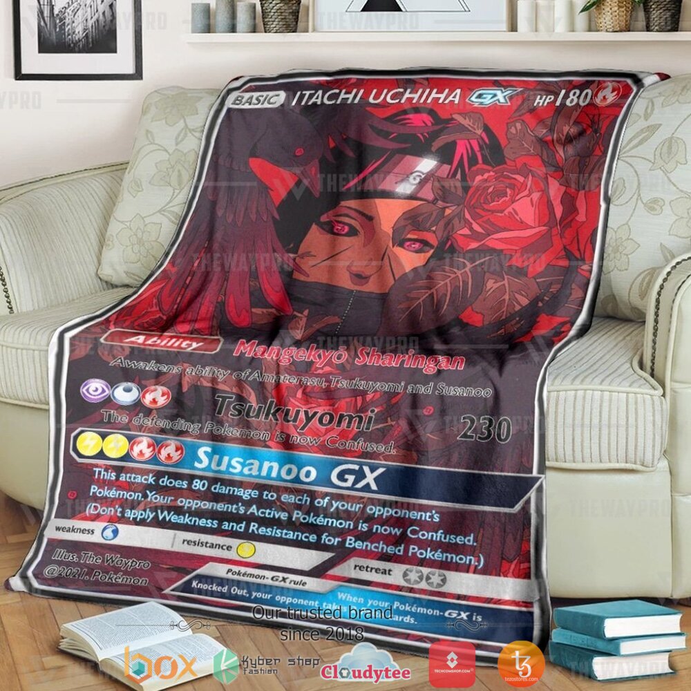 Anime Naruto Shippuden Itachi Uchiha x PKM Card soft Blanket