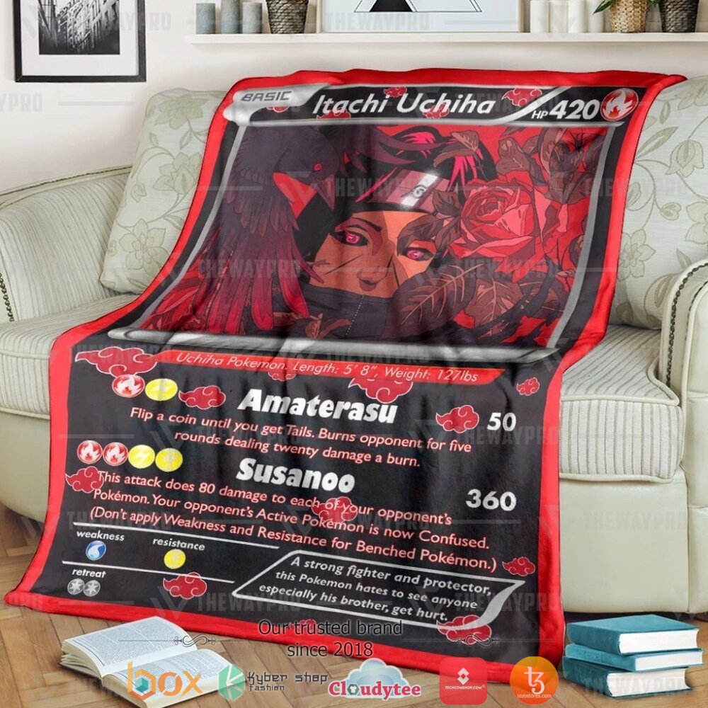 Anime Naruto Shippuden Itachi Uchiha x Pokemon Card soft Blanket