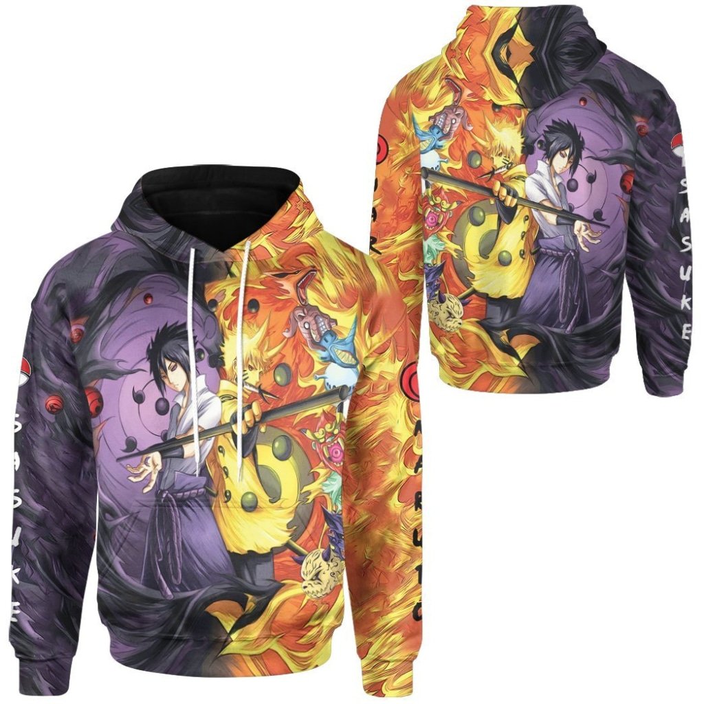 Anime Naruto Shippuden Naruto and Sasuke Six Paths 3D All Over Printed Hoodie 1 2