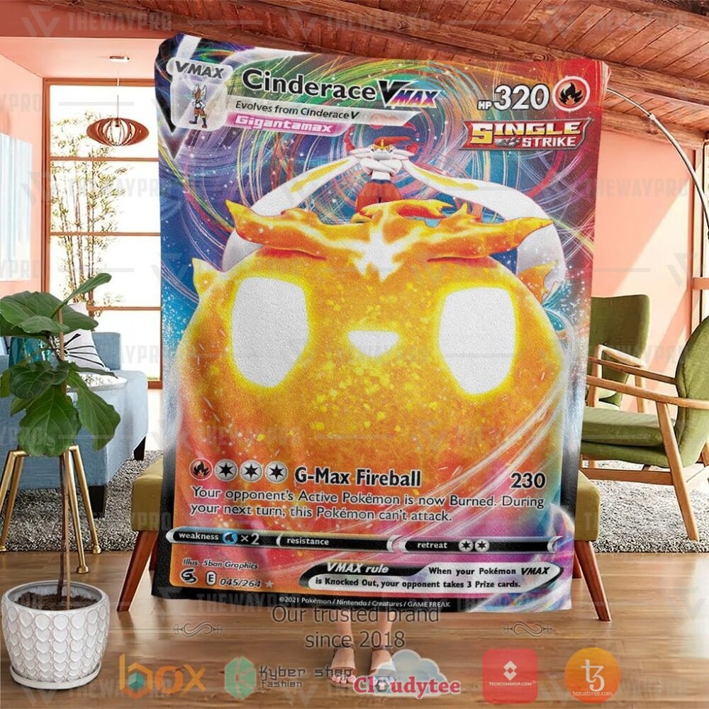BEST Pokemon Cinderace VMAX Fusion Strike Soft Blanket 2 Anime PKM Cinderace VMAX Fusion Strike Custom Soft Blanket 1