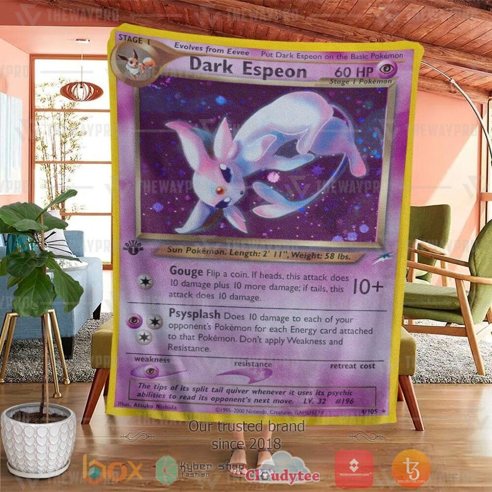 NEW Pokemon Dark Espeon Holo 1st Edition Soft Blanket 4 Anime PKM Dark Espeon Holo 1st Edition Custom Soft Blanket 1 2 3