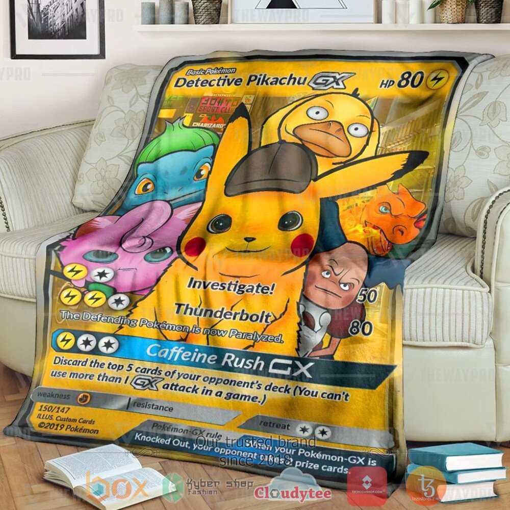 NEW Pokemon Detective Pikachu and Friends GX! Soft Blanket 8 Anime PKM Detective Pikachu and Friends GX Custom Soft Blanket