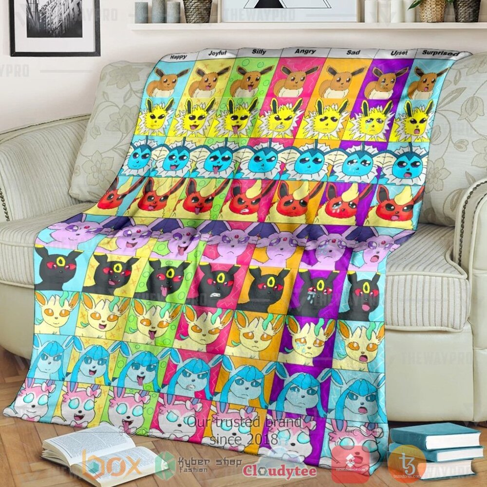 BEST Pokemon Eevee And The Evolution Emotion Faces Soft Blanket 8 Anime PKM Eevee And The Evolution Emotion Faces Custom Soft Blanket