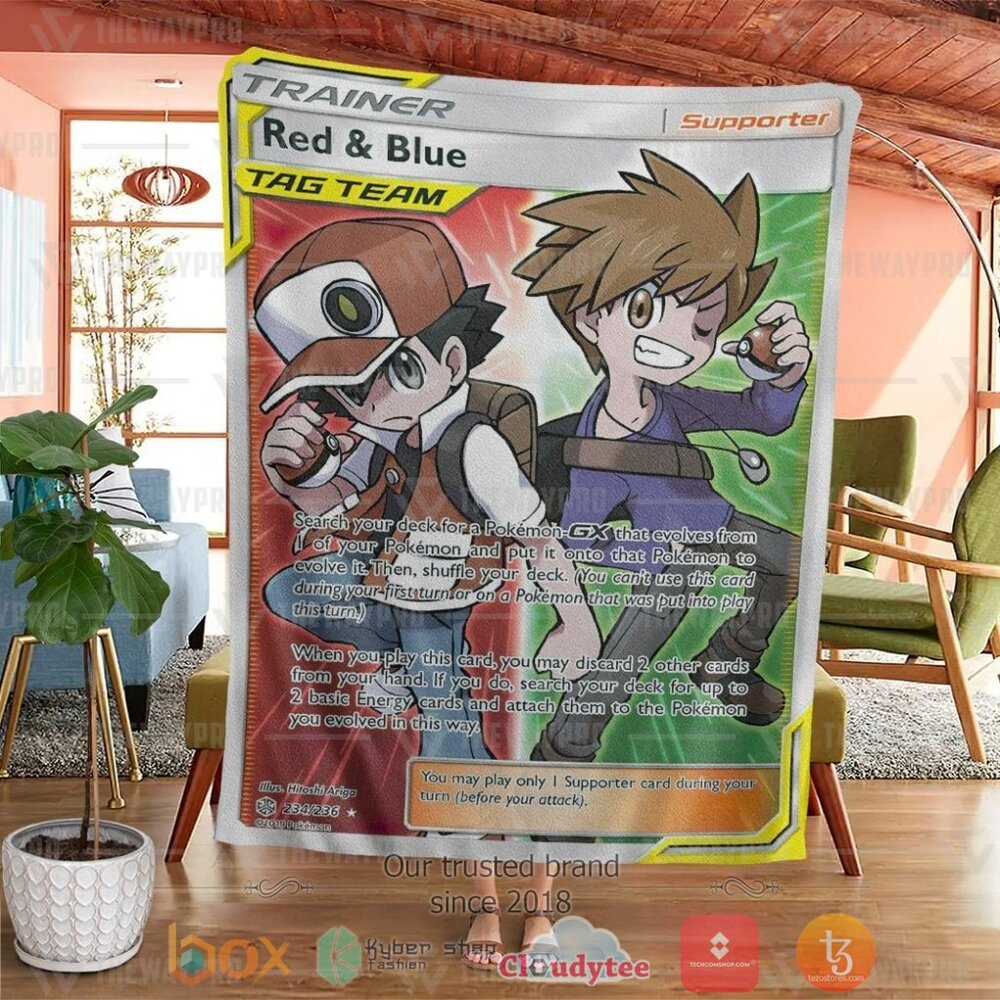 BEST Pokemon Red and Blue Trainer Soft Blanket 4 Anime PKM Red and Blue Trainer Custom Soft Blanket 1 2 3