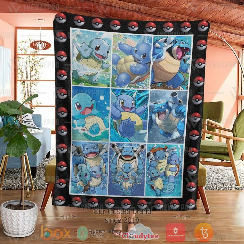Anime PKM Squirtle Wartortle Blastoise Poke Ball Custom Soft Blanket 1 2 3