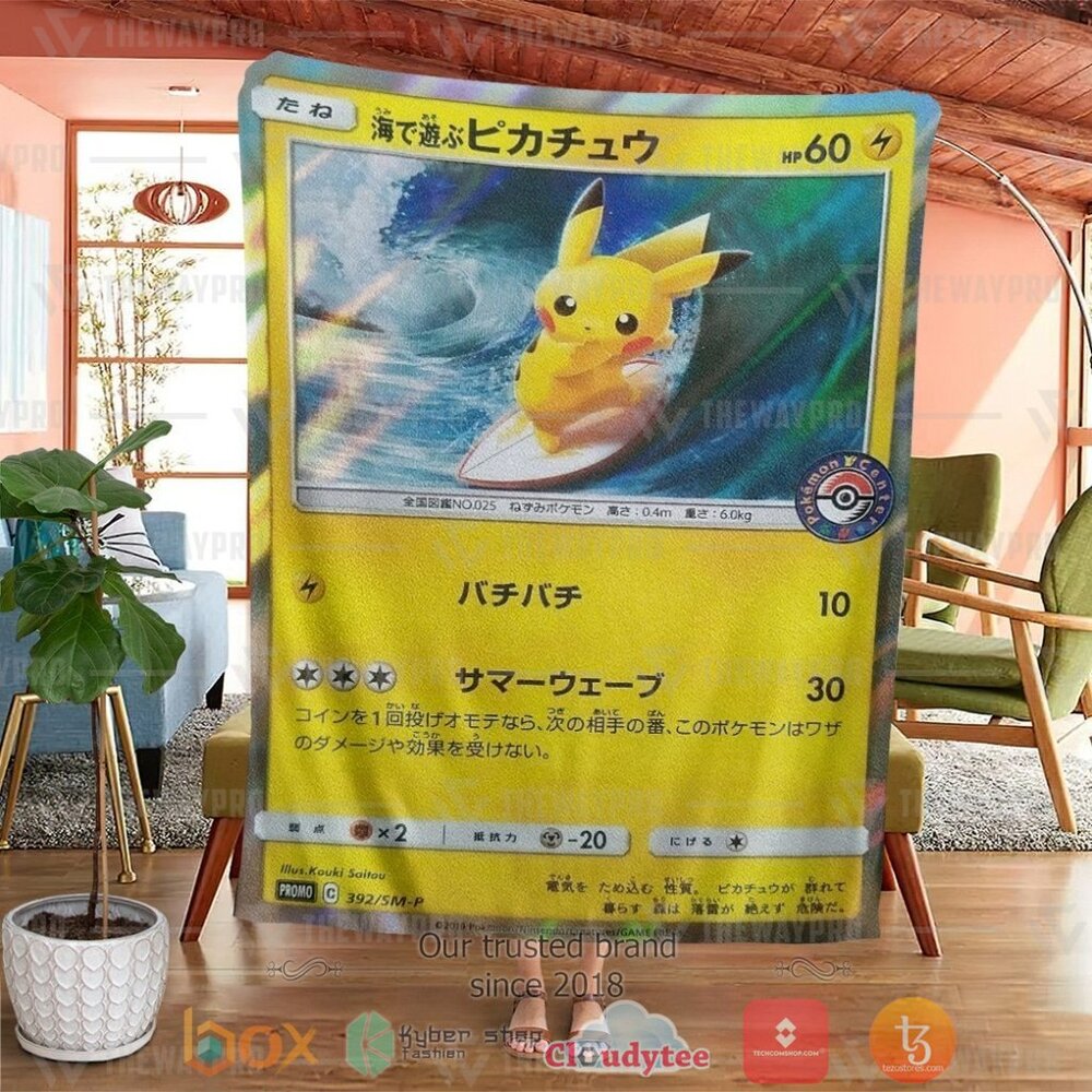 BEST Pokemon Surfing Pikachu Soft Blanket 2 Anime PKM Surfing Pikachu Custom Soft Blanket 1