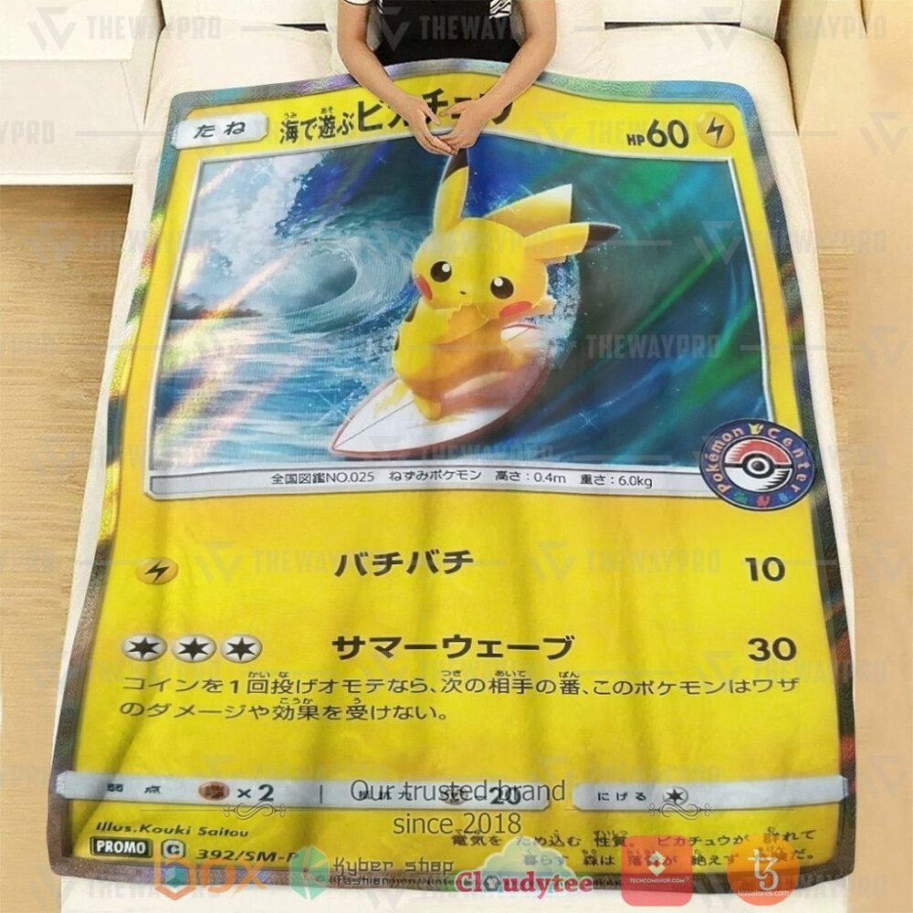 BEST Pokemon Surfing Pikachu Soft Blanket 3 Anime PKM Surfing Pikachu Custom Soft Blanket 1 2