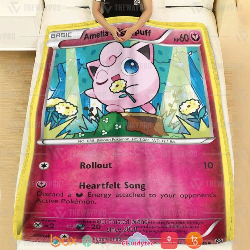 HOT Amelia's Jigglypuff First Edition Pokemon Blanket 3 Anime Pokemon Amelias Jigglypuff First Edition Soft Blanket 1 2