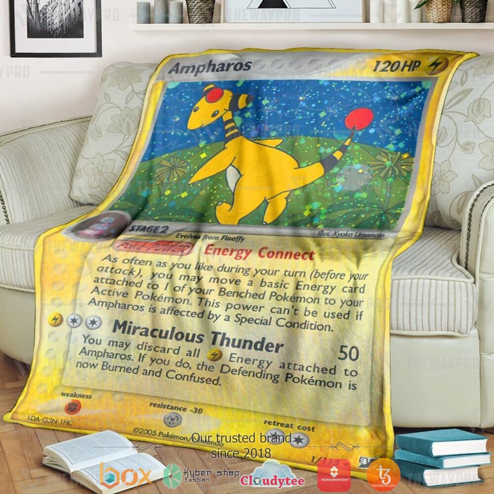 Anime Pokemon Ampharos Unseen Forces Soft Blanket