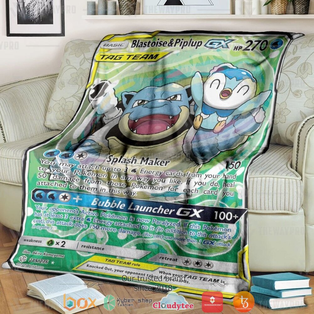 Anime Pokemon Blastoise Piplup GX Cosmic Eclipse Soft Blanket