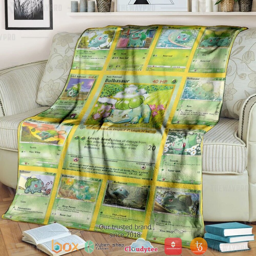Anime Pokemon Bulbasaur Cards Version 2 Soft Blanket