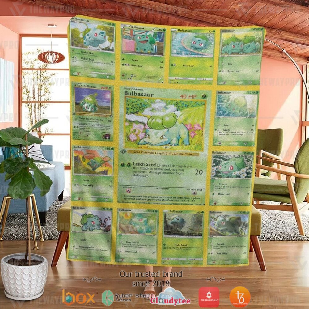 BEST Bulbasaur Cards Version 2 Pokemon Blanket 2 Anime Pokemon Bulbasaur Cards Version 2 Soft Blanket 1