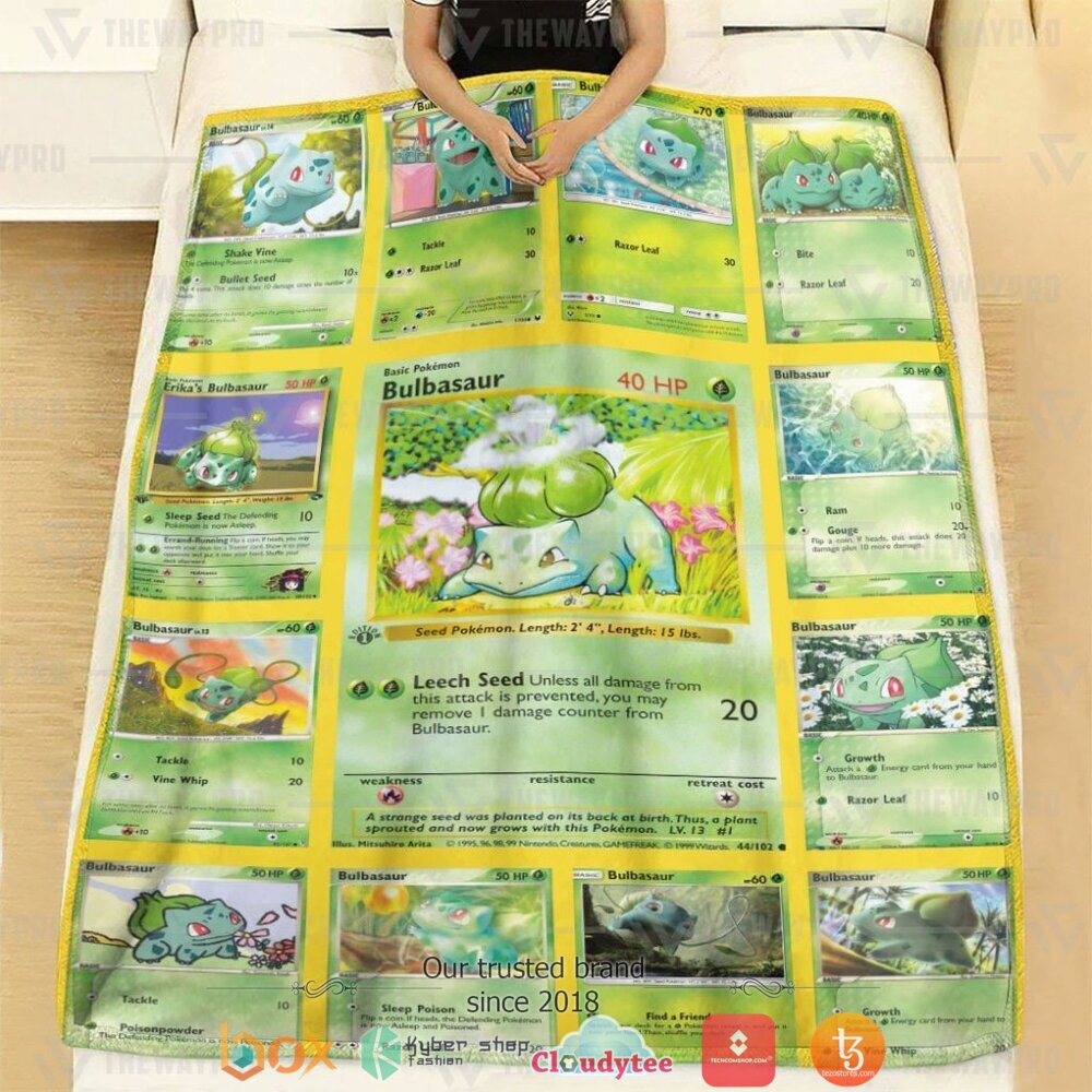 BEST Bulbasaur Cards Version 2 Pokemon Blanket 3 Anime Pokemon Bulbasaur Cards Version 2 Soft Blanket 1 2