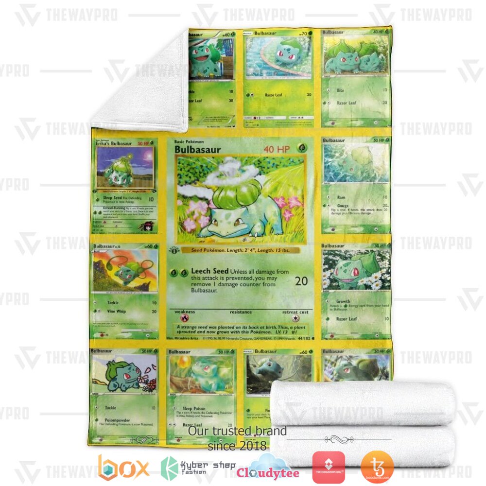BEST Bulbasaur Cards Version 2 Pokemon Blanket 4 Anime Pokemon Bulbasaur Cards Version 2 Soft Blanket 1 2 3
