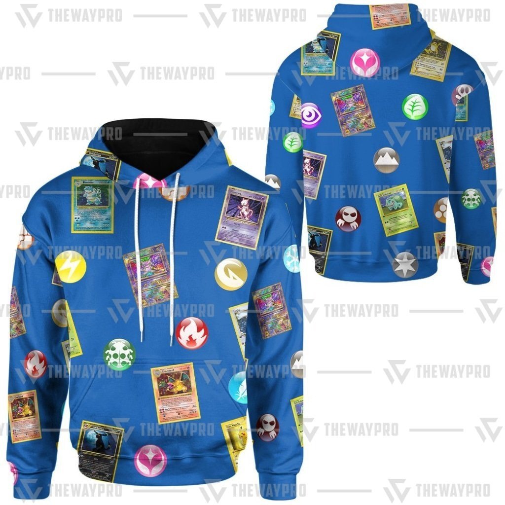 Anime Pokemon Cards And Elements 3D All Over Printed Hoodie