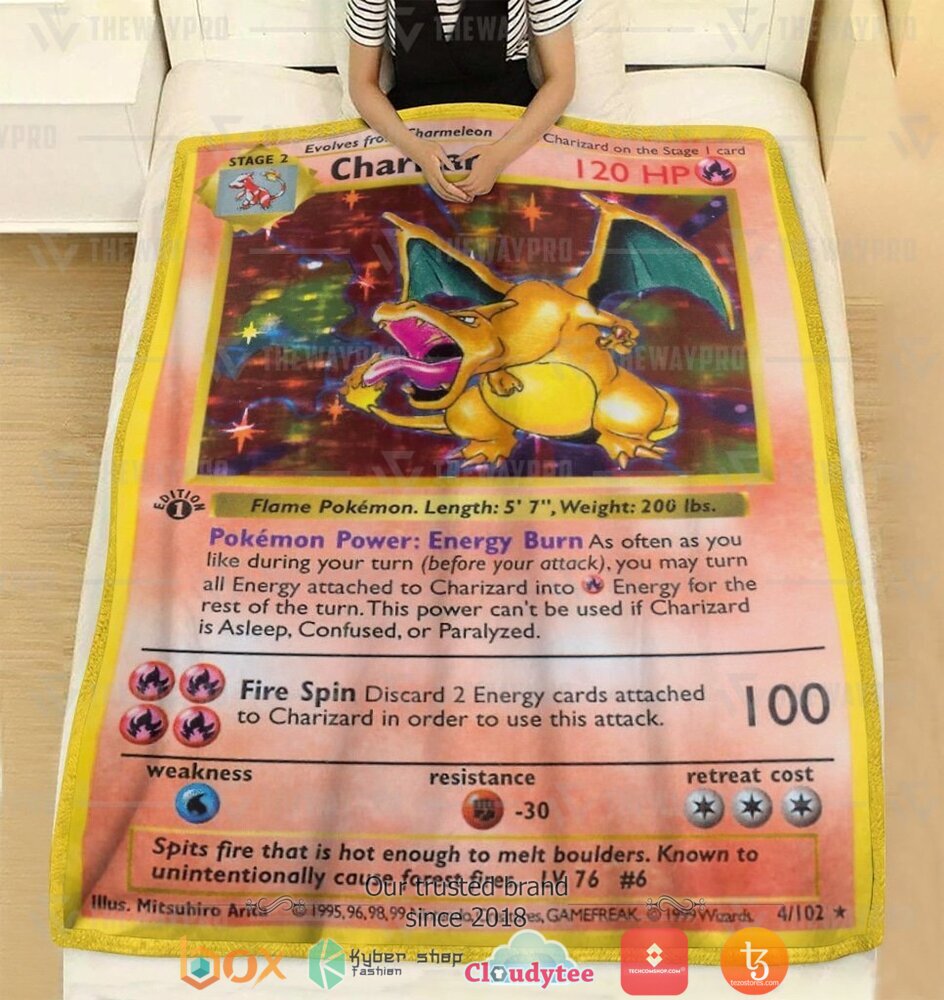 NEW Charizard Card Pokemon Blanket 2 Anime Pokemon Charizard Card soft Blanket 1