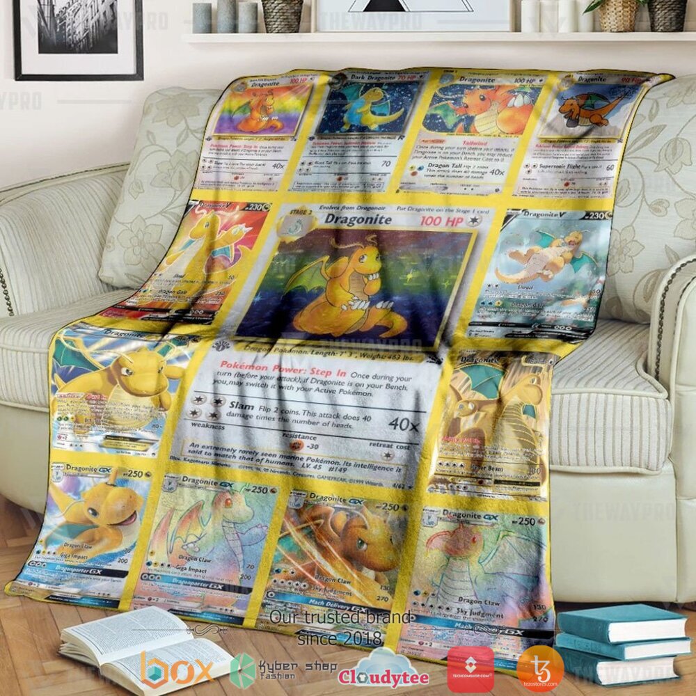 Anime Pokemon Dragonite Cards Version 2 Soft Blanket