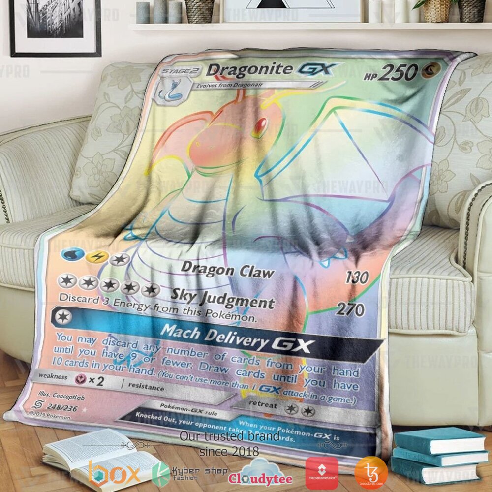Anime Pokemon Dragonite GX Match Delivery Rainbow soft Blanket