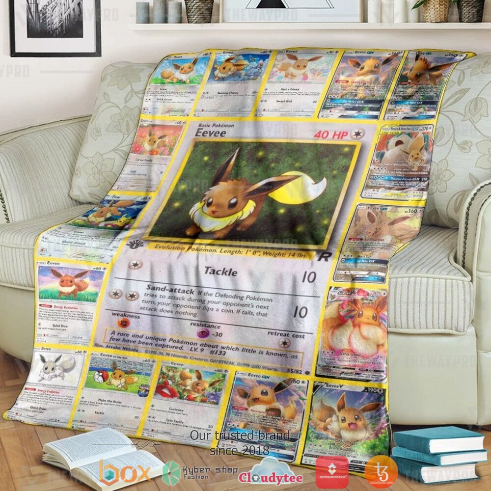 Anime Pokemon Eevee Cards Soft Blanket