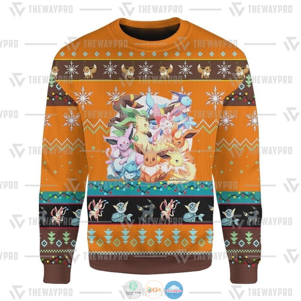 Pokemon Eevee and Eeveelutions Ugly Christmas Sweater 5 Anime Pokemon Eevee and Eeveelutions Christmas Sweater 1 2 3 4