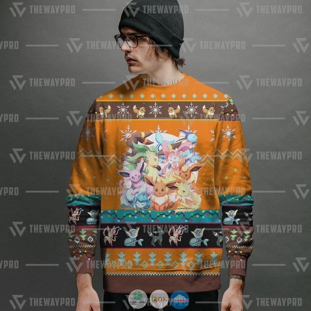 Pokemon Eevee and Eeveelutions Ugly Christmas Sweater 6 Anime Pokemon Eevee and Eeveelutions Christmas Sweater 1 2 3 4 5
