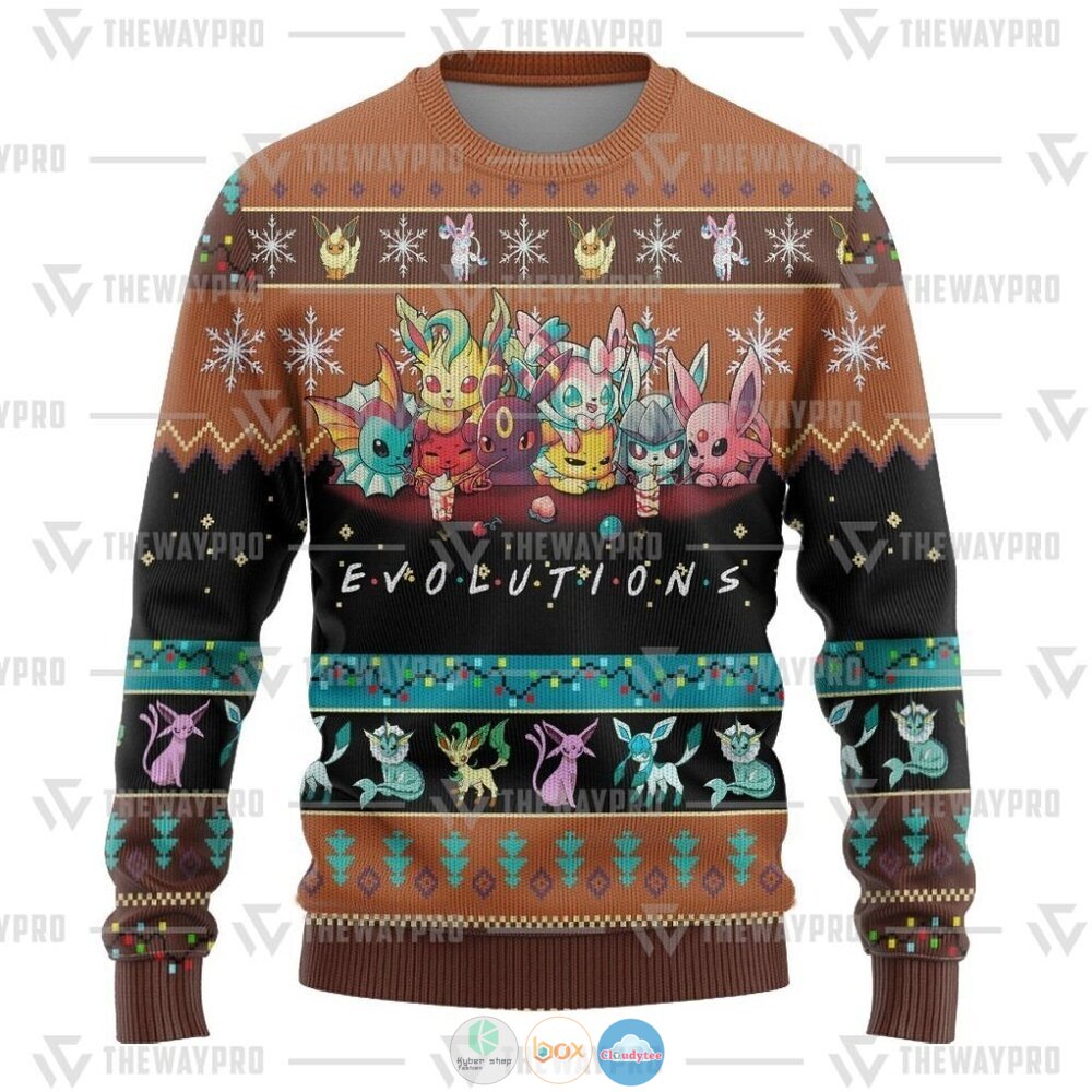 Pokemon Evolutions Ugly Christmas Sweater 3 Anime Pokemon Evolutions Christmas Sweater 1 2