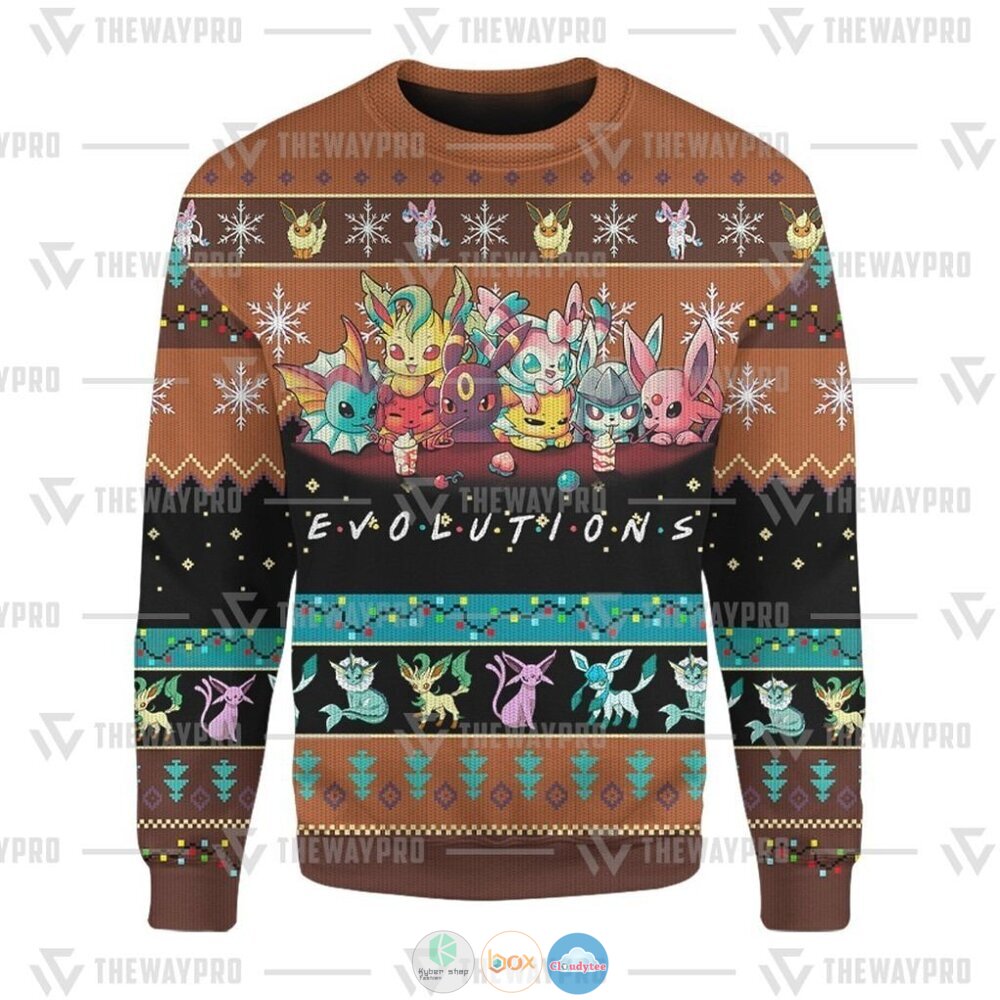 Pokemon Evolutions Ugly Christmas Sweater 5 Anime Pokemon Evolutions Christmas Sweater 1 2 3 4