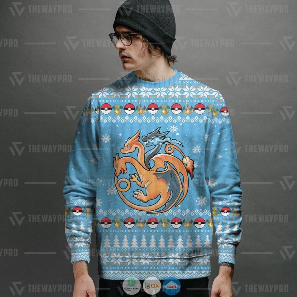 Pokemon Fire, Flying and Dragon Ugly Christmas Sweater 2 Anime Pokemon Fire Flying and Dragon Christmas Sweater 1