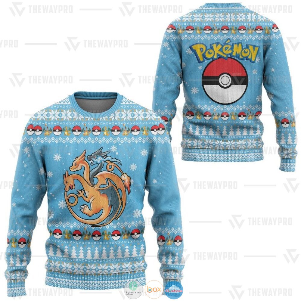 Pokemon Fire, Flying and Dragon Ugly Christmas Sweater 4 Anime Pokemon Fire Flying and Dragon Christmas Sweater 1 2 3