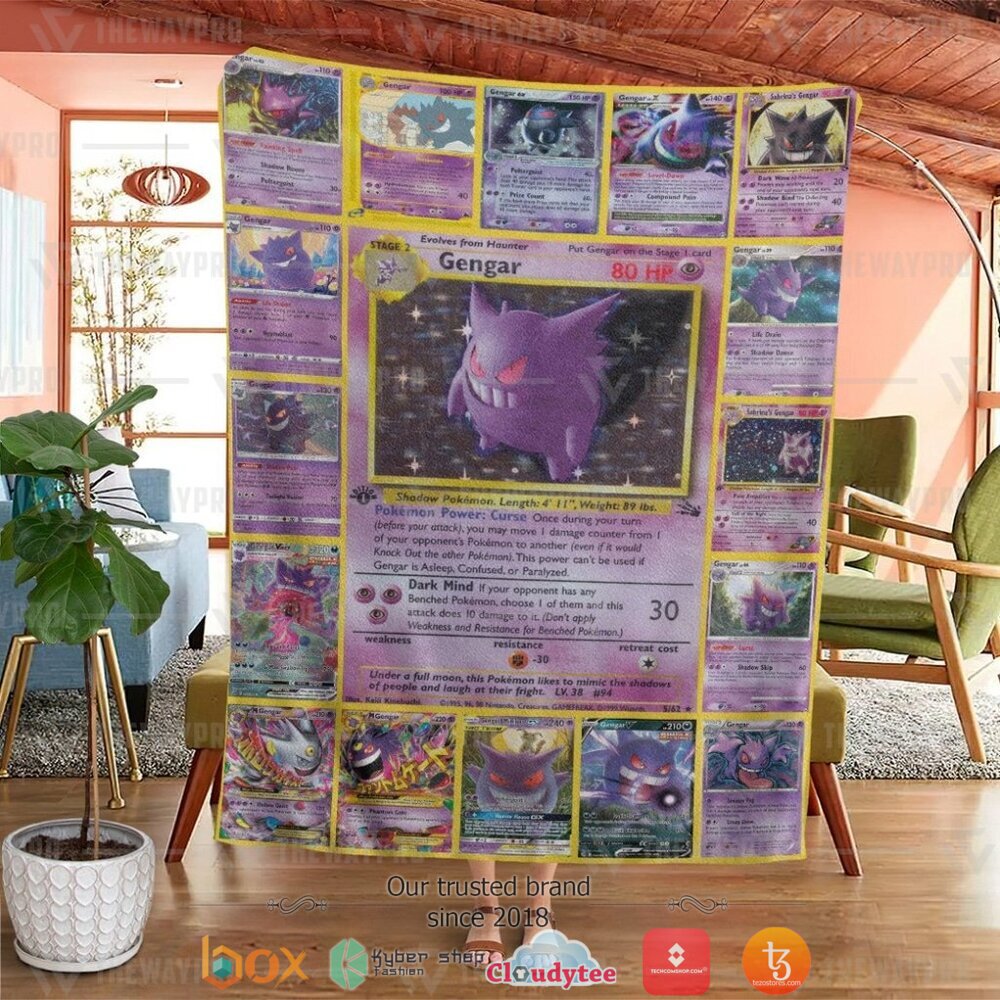 HOT Gengar Cards Pokemon Blanket 2 Anime Pokemon Gengar Cards Soft Blanket 1